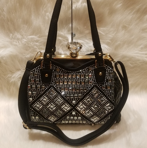 COPY - BLACK AFRAME RHINESTONE DESIGN HANDBAG - Picture 3 of 8